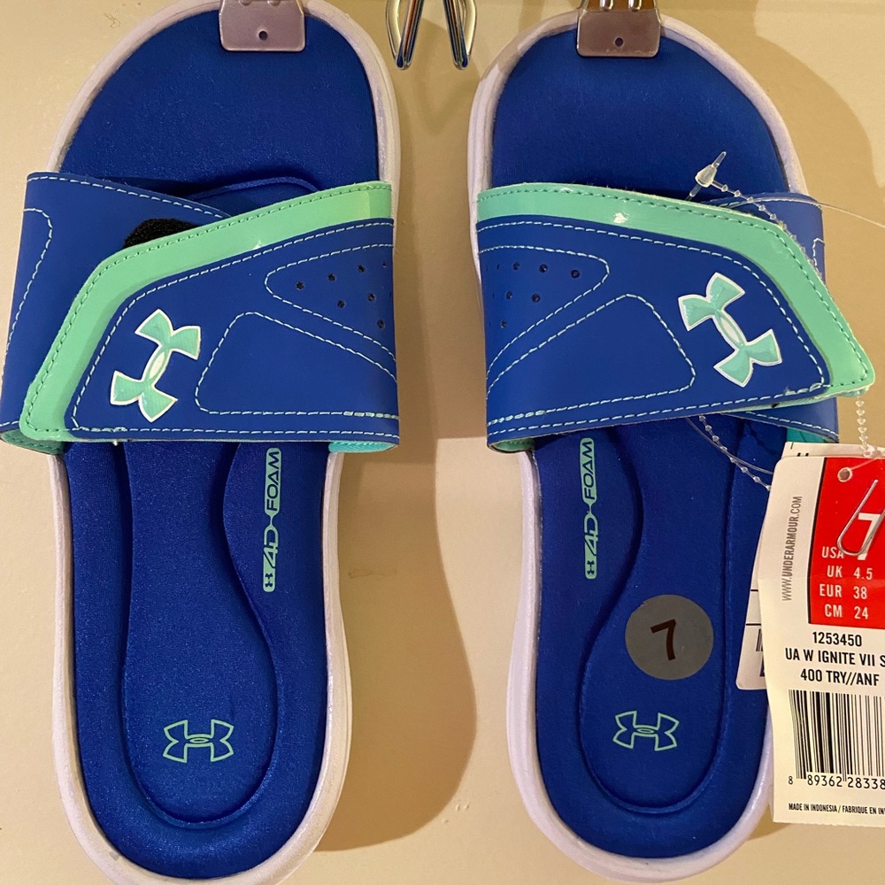 Under Armour  Blue Slides with Mint Trim